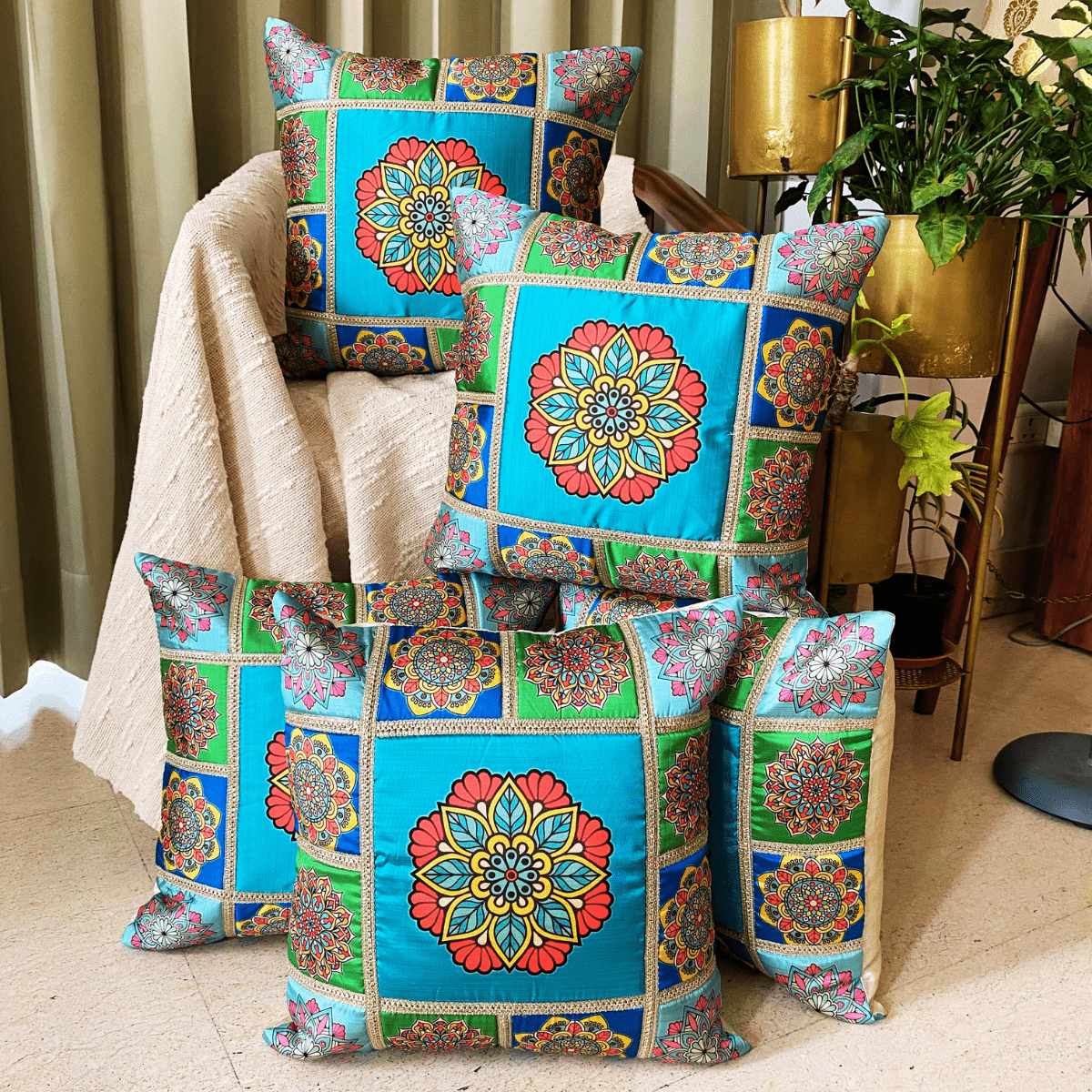 Prism Mandala Cushion Covers, 16" x 16", Pack of 5 - Coral Slub -